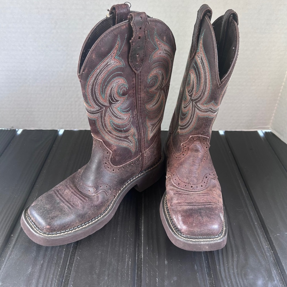 Justin Gypsy Women's‎ Brown Leather Square Toe Western Cowboy Boots Size 5.5B
